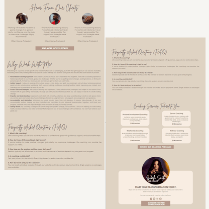 Canva Website Template for Coaches, Landing Page template, Life Coach Template, Coaching Program Service, Canva Website Template