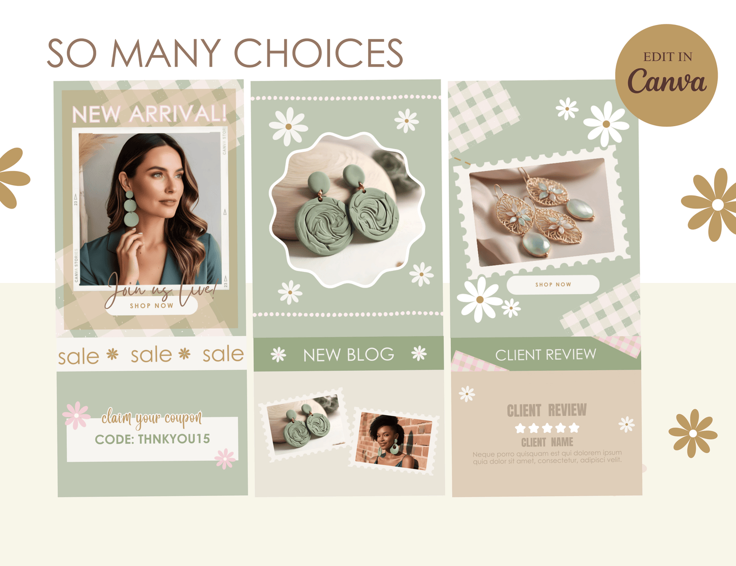 sage green email marketing templates - pastel mailing list design - shopify mailchimp flodesk - canva newsletter template - pixel pals