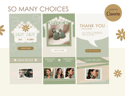 Sage Green Email Marketing Templates - Pastel Mailing List Design - Shopify Mailchimp Flodesk - Canva Newsletter Template - Pixel Pals
