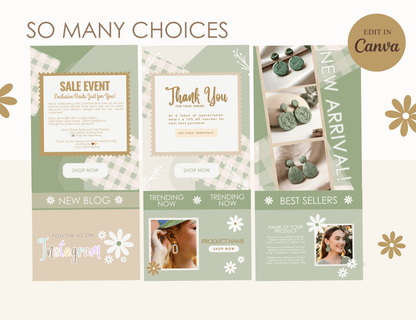 Sage Green Email Marketing Templates - Pastel Mailing List Design - Shopify Mailchimp Flodesk - Canva Newsletter Template - Pixel Pals
