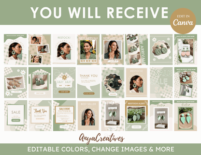 Sage Green Email Marketing Templates - Pastel Mailing List Design - Shopify Mailchimp Flodesk - Canva Newsletter Template - Pixel Pals