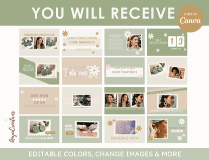 Sage Green Email Marketing Templates - Pastel Mailing List Design - Shopify Mailchimp Flodesk - Canva Newsletter Template - Pixel Pals