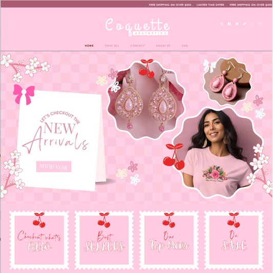 Shopify Theme Coquette Red Pink Bows Customizable Ecommerce Shopify Theme