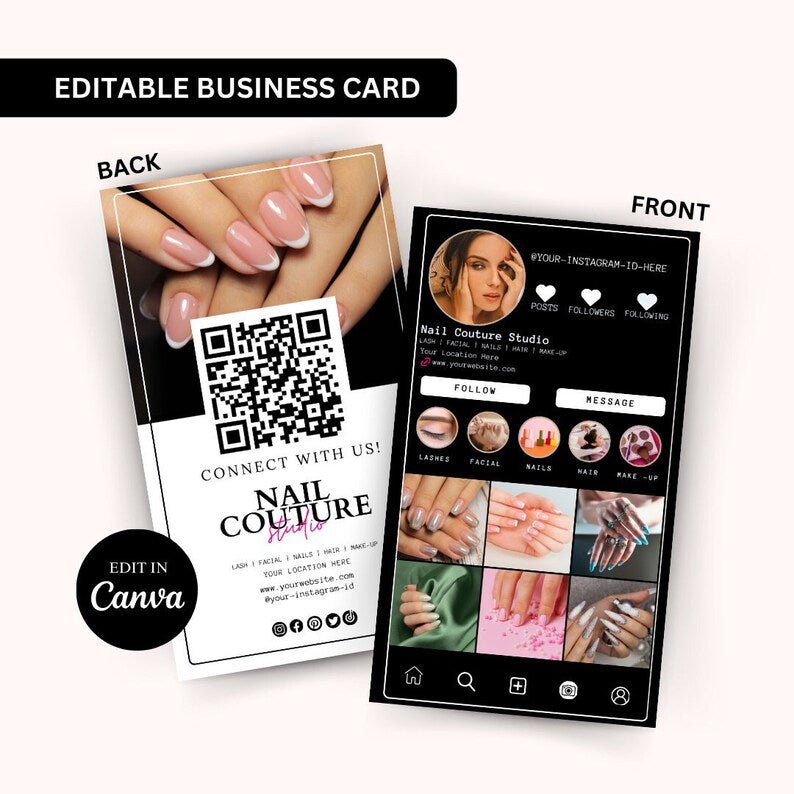 instagram business card luxury black  diy canva business card template design, qr code business card, influencer cards, influencer cards
