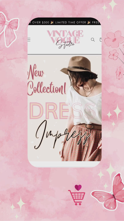 Pink Shopify Theme - Website Design Template - White Aesthetic Shopify Website , Minimal Boutique Shopify | Vintage Vogue Studio